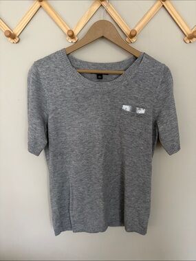 Banana Republic Gray Short-Sleeve Knit Tee with Pocket sequin Detail